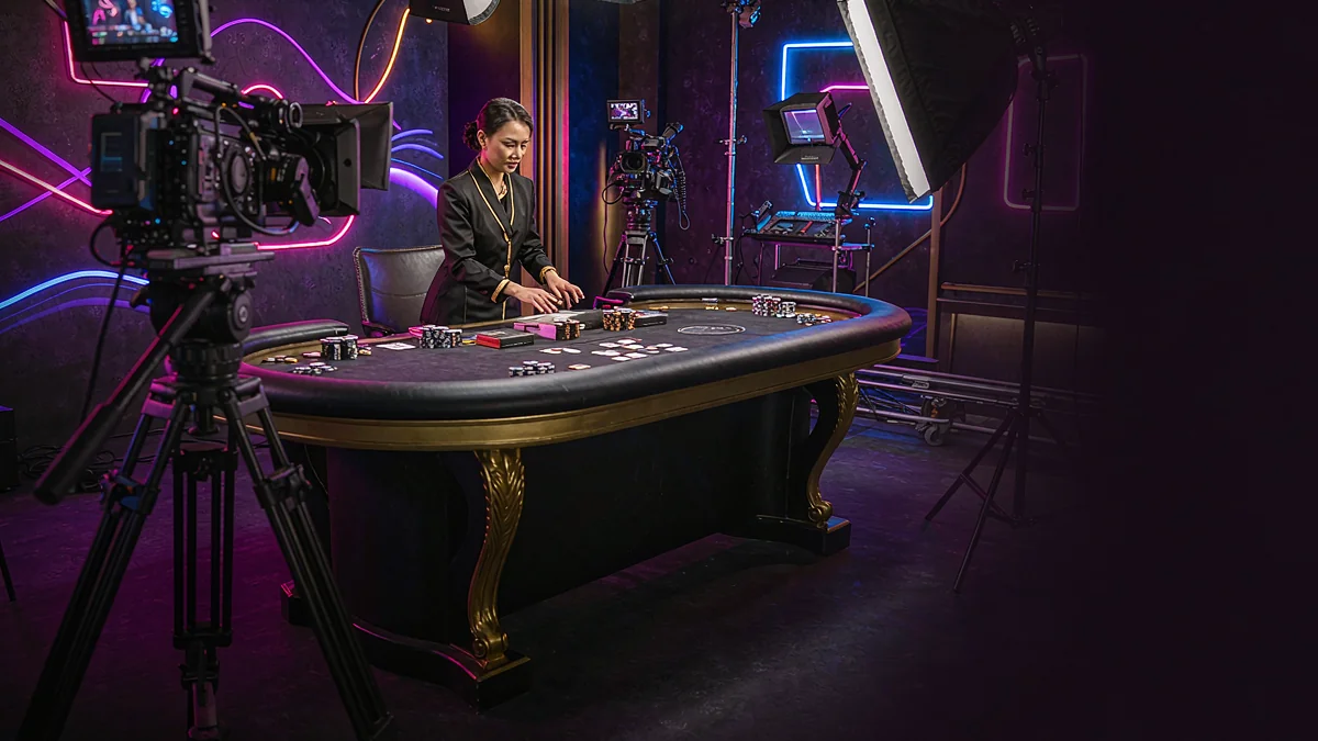 Camera and studio lighting facing a casino table — ct88 guidance Camera and studio lighting facing a casino table